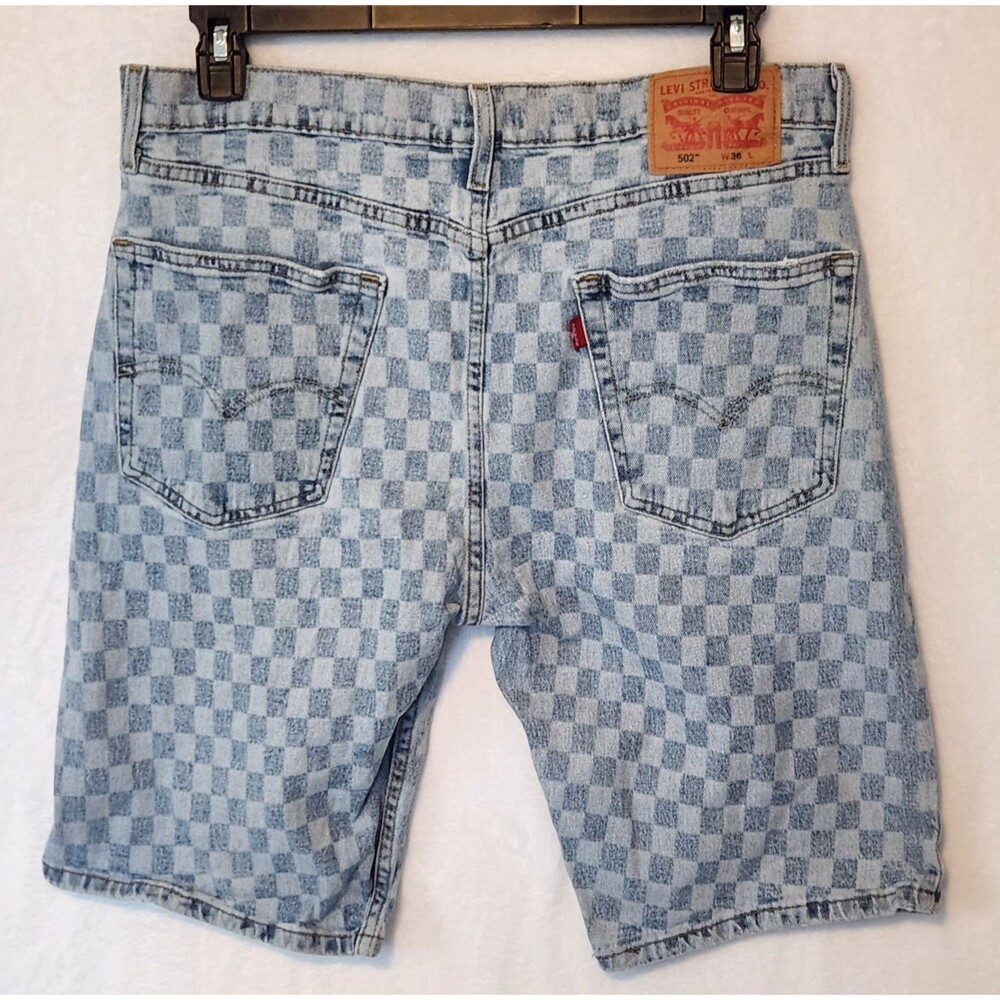 Levis 502 Men's 36 11" Shorts Denim Checkerboard Checkered